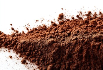 Cocoa powder pile on white background