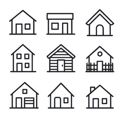 Simple Line Art Residential House Icon Set Illustration Various Style