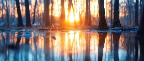 Sunrise forest reflections