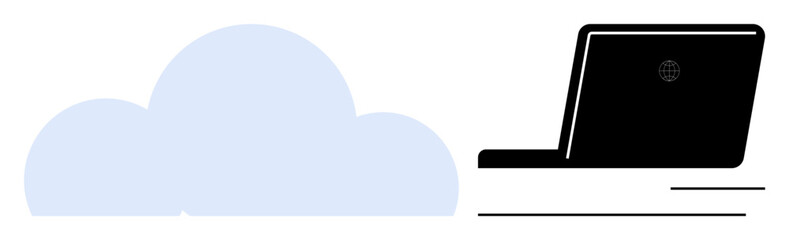 Cloud and laptop imagery represents cloud computing, data access, remote work, information sharing, digital transformation. Ideal for technology, network, innovation, connectivity digital storage
