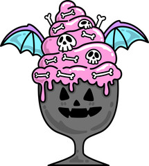 Retro Groovy Halloween Skull Ice Cream Dessert Cartoon
