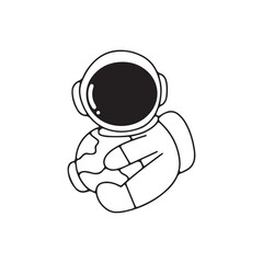Outline doodles astronaut, coloring ook for kids. Line art vector of an astronaut, cosmonaut, spaceman. Isolated background. Vector illustrations