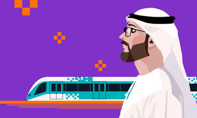 Dubai Metro train vector flat illustration.

