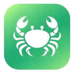 Green square icon with a white crab symbol isolated on transparent background