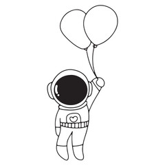 Outline doodles astronaut, coloring ook for kids. Line art vector of an astronaut, cosmonaut, spaceman. Isolated background. Vector illustrations