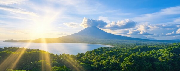 Sunrise over volcanic mountain range