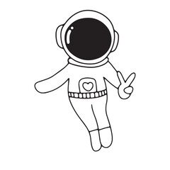Outline doodles astronaut, coloring ook for kids. Line art vector of an astronaut, cosmonaut, spaceman. Isolated background. Vector illustrations