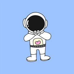 Kawaii astronaut. Coloring page decorated with outline space elements. Coloring book page printable template a4 for children and adult