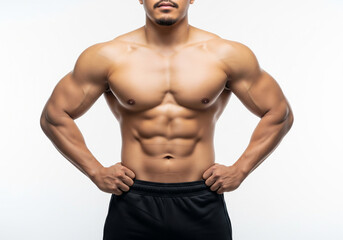 Fototapeta premium Male model standing casual hands behind head