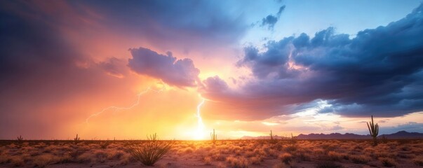 Sunset over desert landscape