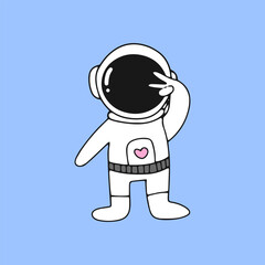 Kawaii astronaut. Coloring page decorated with outline space elements. Coloring book page printable template a4 for children and adult