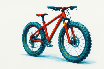 Dynamic mountain bike illustration with bold red frame and rugged tires, showcasing off-road adventure style.
