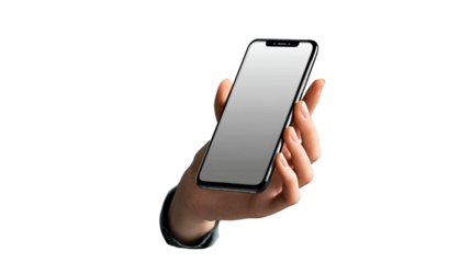Modern Communication Device: A hand delicately holds a sleek, modern smartphone, showcasing a blank display. Evoking themes of connection, accessibility, and the digital world.