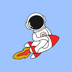 Kawaii astronaut. Coloring page decorated with outline space elements. Coloring book page printable template a4 for children and adult