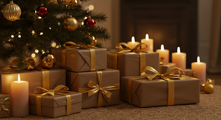 Beautifully Wrapped Christmas Gift Boxes
Golden Ribbons and Festive Holiday Decor