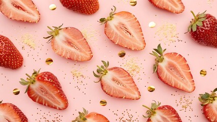 "Fresh Strawberries on Pink: A Vibrant Summer Pattern"