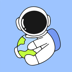 Kawaii astronaut. Coloring page decorated with outline space elements. Coloring book page printable template a4 for children and adult