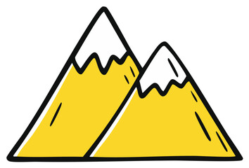 Hand Drawn Mountain Range with Snow Capped Peaks Yellow and White Colored Illustration