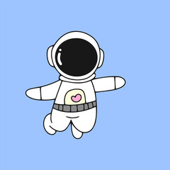 Kawaii astronaut. Coloring page decorated with outline space elements. Coloring book page printable template a4 for children and adult