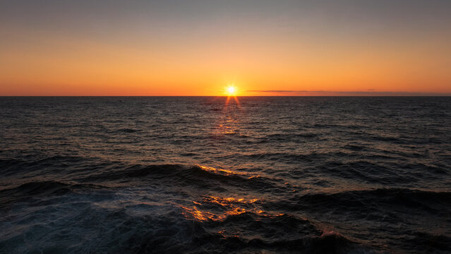 Sunset and Blue Hour at sea, over the Atlantic Ocean, August 2025. 