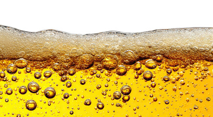 Fresh golden beer with foamy bubbles, isolated on transparent cutout background