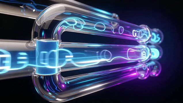 Abstract visualization of artificial intelligence data streams processing through a futuristic network of glowing neon conduits