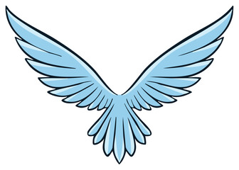 Fototapeta premium Stylized Angel Wings Spreading Light Blue Feathers Freedom Symbol Illustration