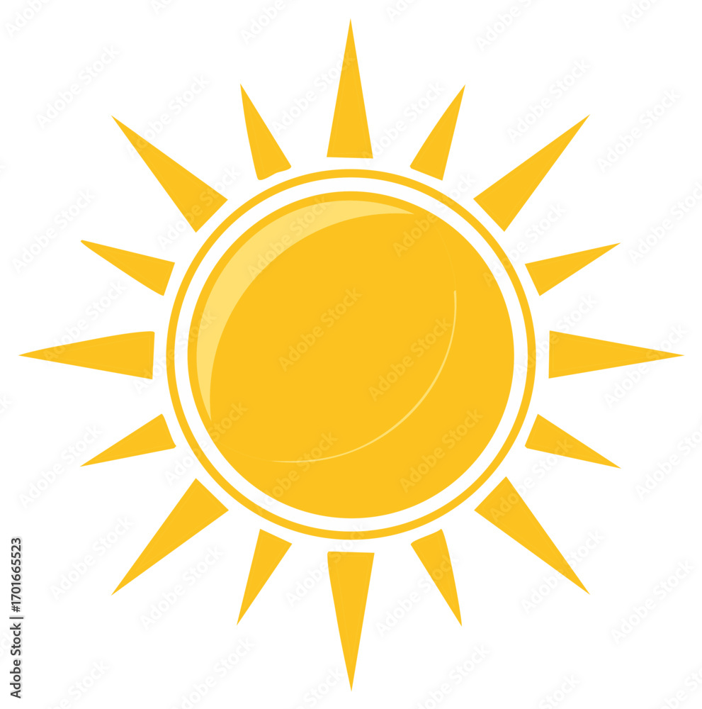 Wall mural bright glossy sun icon vector illustration simple summer weather symbol with sharp rays