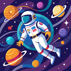 Naklejka premium Space theme sticker set for kids astronaut galaxy robot stickers vector icons printable editable 
