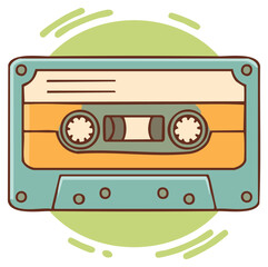Cartoon Retro Audio Cassette Tape with Green Background Illustration for Adobe Stock