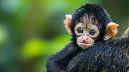 Curious gibbon infant peers over mothera??s shoulder in rainforest 32k, full ultra hd, high resolution
