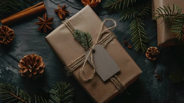 A gift wrapped in brown paper and tied with twine, perfect for birthday or holiday presents