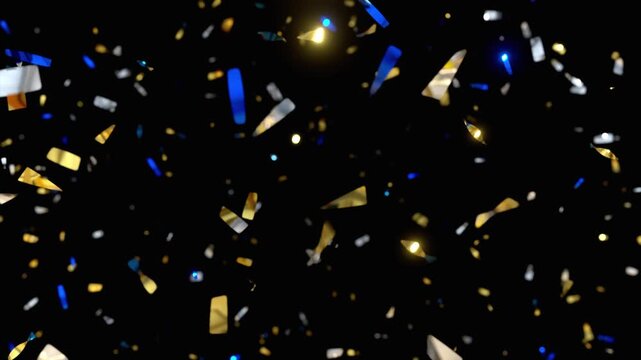 Background with falling colorfull confetti for festive background, transparent background. Christmas background. 4K loop animation