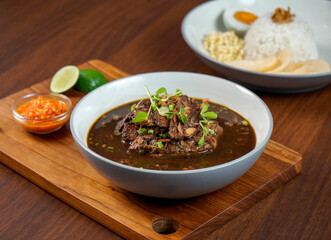 beef stew with rice or nasi rawon Indonesia