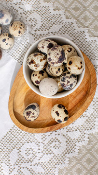 Speckled quail eggs nestled in rustic bowl evoke nature's polka dots, perfect for Dunya Cocuk Gunu brunch festivities