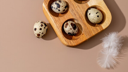 Quail eggs nestled in a wooden tray evoke rustic renewal vibes, whispering tales of spring equinox...