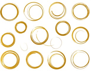 Gold circular brushstrokes create a sophisticated design element set on a white background.