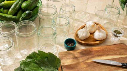 Pickling festival preparation, jars dance with fresh cucumbers, garlic whispers of ancient recipes, cultural heritage, and midsummer festivities