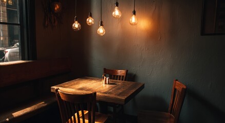 Cozy corner table in a dimly lit restaurant