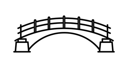 Line drawing of a bridge with an arched structure and railing.