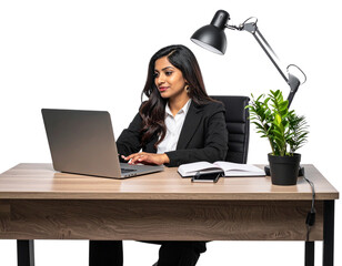Indian Entrepreneur Manager Using Laptop with Smartphone and Notepad PNG