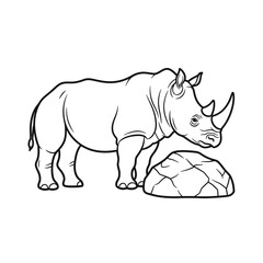 Fototapeta premium Line drawing of a rhinoceros standing next to a rock.