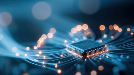 Advanced Microchip Technology with Fiber Optic Connection for High-Speed Data Transfer and Computing