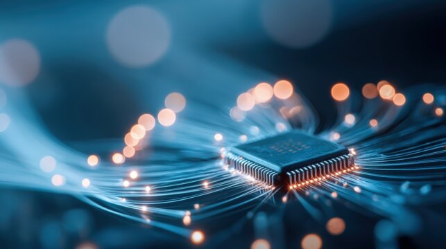 Advanced Microchip Technology with Fiber Optic Connection for High-Speed Data Transfer and Computing