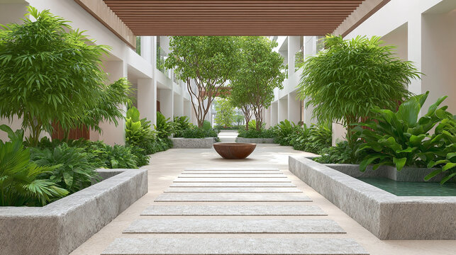 Modern Courtyard Garden Design with Water Feature