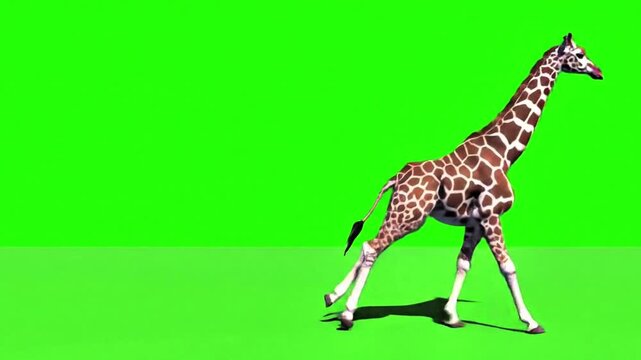 Majestic giraffe running motion captured against pure clean green screen background isolated video