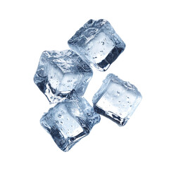 Obraz premium Set of transparent ice cubes floating, isolated on transparent cutout background