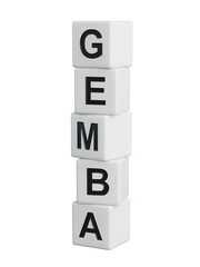 Word gemba. Wooden small wooden elements with letters with copy space available.close up of wooden elements,Business Concept.Supports PNG files with transparent backgrounds.