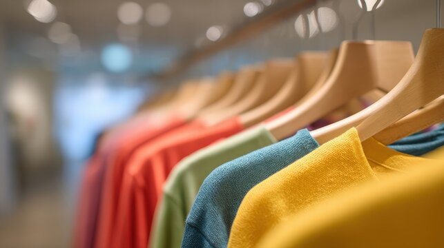 Colorful Clothing on Hangers in Retail Store, Fashion Collection for Women and Men, Shopping and Wardrobe Concept