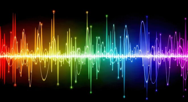 Digital art that spreads the waveform of sound shining in rainbow colors/レインボーカラーのサウンドビジュアル - Powered by Adobe
